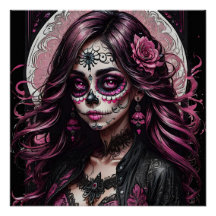 Färgsocker Rosa Skull, ej p3 Glossy Poster