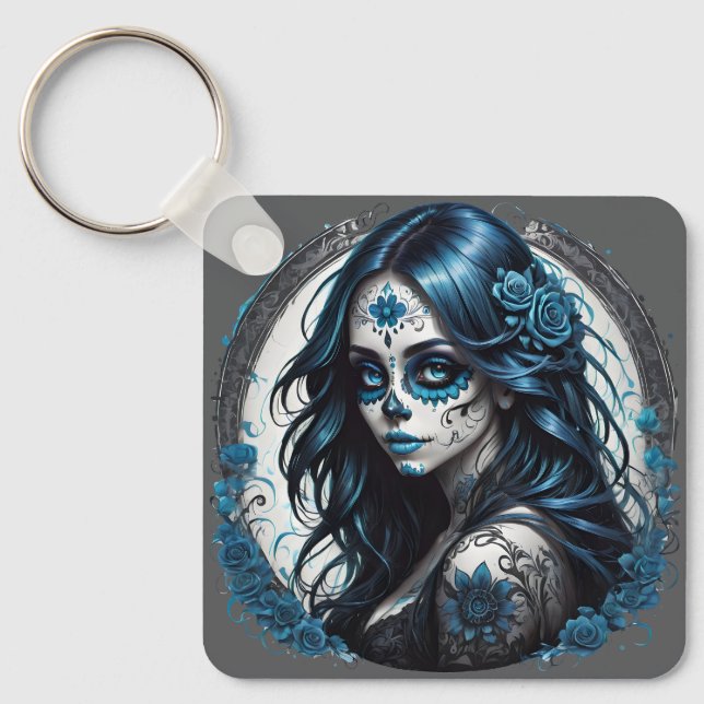 Färgsocker Skull 9 Glossy Poster Nyckelring (Framsida)