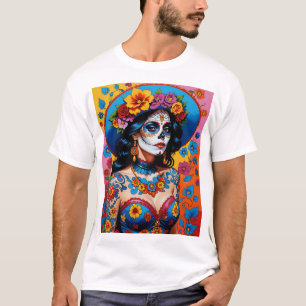 Färgsocker Skull Art T Shirt Vintage Aestetisk