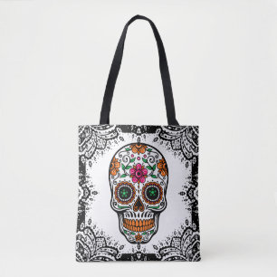 Färgsocker Skull Black Paisley Ram Tygkasse