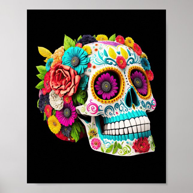 Färgsocker Skull Day of the dead Calaveras Poster (Framsidan)