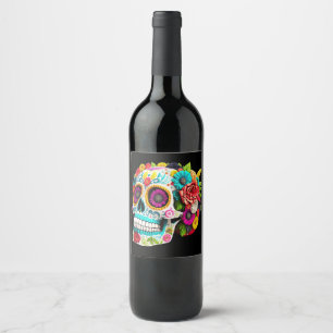 Färgsocker Skull Day of the dead Calaveras Vinflaska Etikett