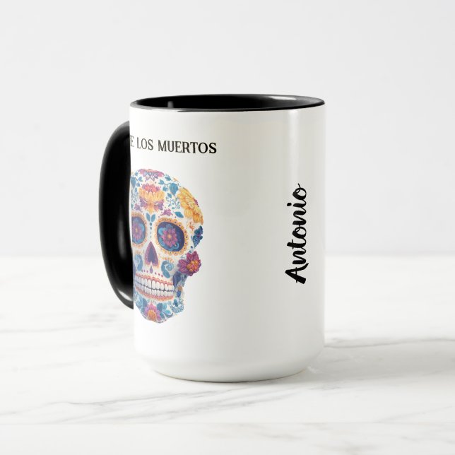 Färgsocker Skull Dia de los Muertos Mugg (Framsida vänster)