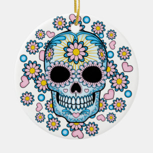 Färgsocker Skull Julgransprydnad Keramik