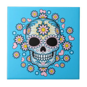 Färgsocker Skull Kakelplatta