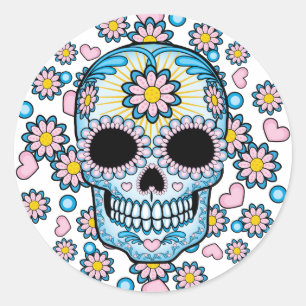 Färgsocker Skull Runt Klistermärke