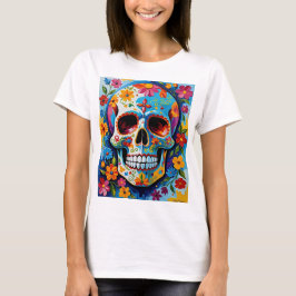 Färgsocker Skullig Blommigt Art T-Shirt