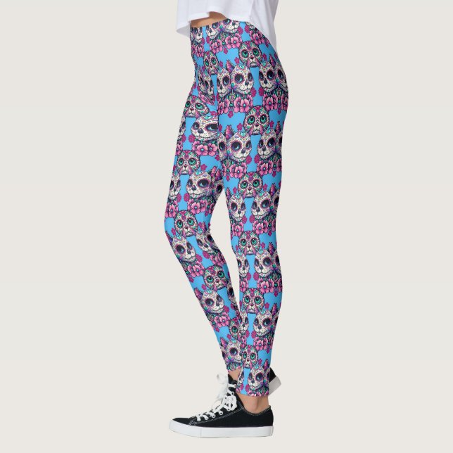Färgsocker Skullkatt Mönster Leggings (Vänster)