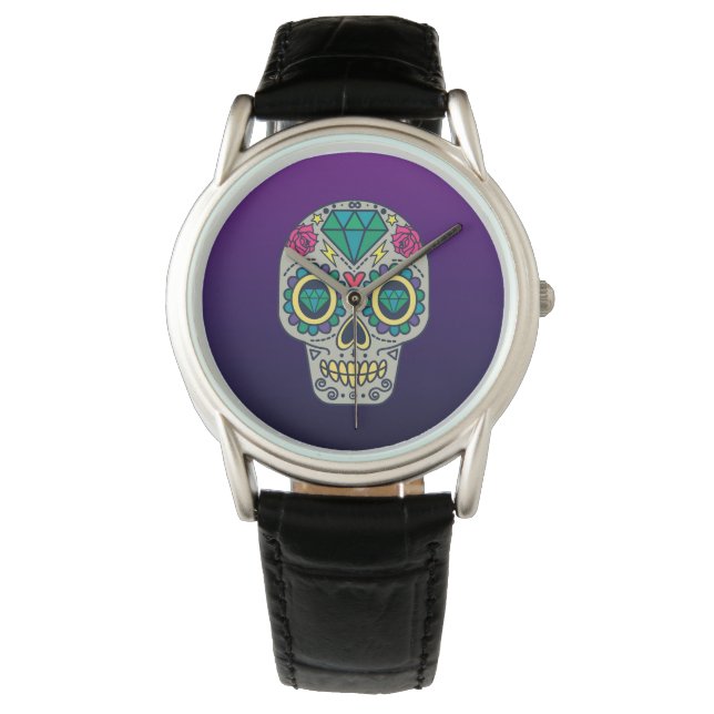 Färgsocker Skulls Lila Ombre Armbandsur (Framsida)