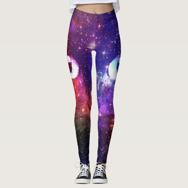 Färgsprakande Galaxkatt  Leggings (Framsida)