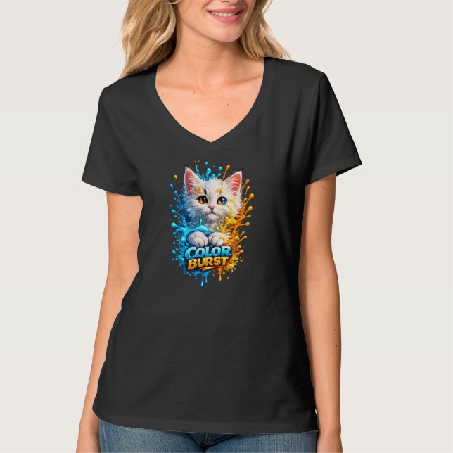 Färgsprakande katt – Levande färgsprut Dam T-Shirt (Framsida)