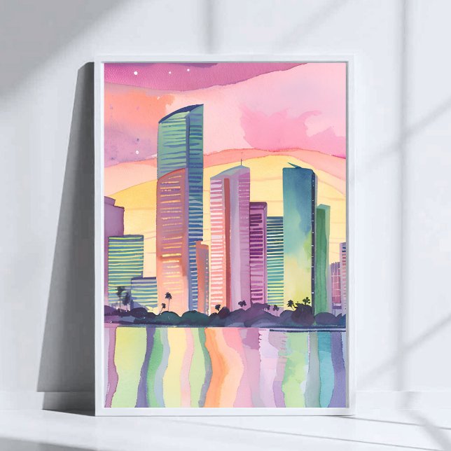 Färgstad | Miami Florida Akvarell Siluett Poster (Skapare uppladdad)