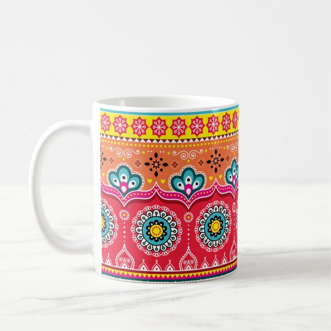 Färgstammen, etnisk, sömlös mönster kaffemugg (Vänster)