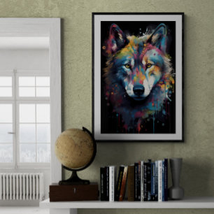 Färgstänkt Varg Ai Poster