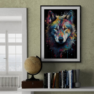Färgstänkt Varg | Ai Poster