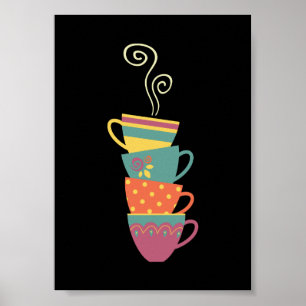 Färgstaplat te/kaffe koppar, ångande mugg poster