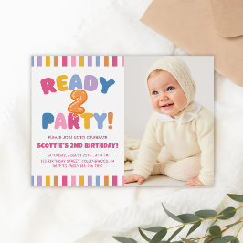Färgstark 2-års födelsedagsfoto inbjudningar
