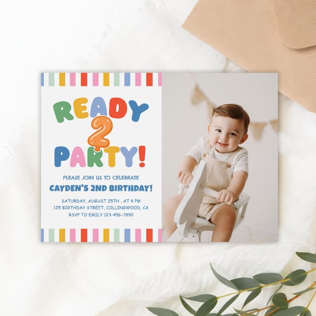Färgstark 2-års födelsedagsfoto inbjudningar (Skapare uppladdad)