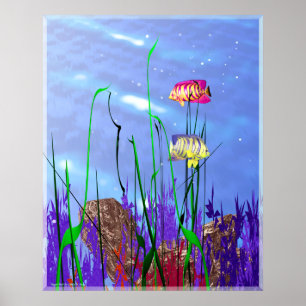 Färgstark 3d Angelfish Poster