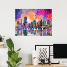 Färgstark Abstrakt Konst Affisch Chicago Siluett