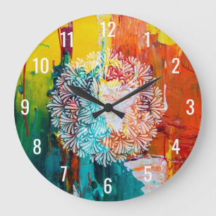 Färgstark Abstrakt med Petals Mandala Stor Klocka