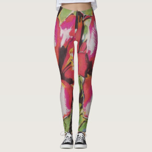 färgstark abstrakt röd blomma leggings