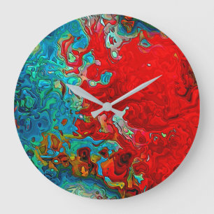 Färgstark Abstrakt Swirls Red, Blue och Grönt Stor Klocka