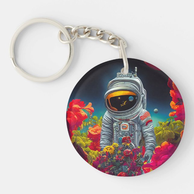 Färgstark astronaut i rymden med blommor | (Framsidan)