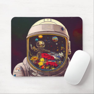 Färgstark astronaut i rymden med blommor   musmatta