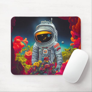Färgstark astronaut i rymden med blommor   musmatta