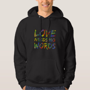 Färgstark autism Citat Puzzle Biet Kärlek behöver Hoodie