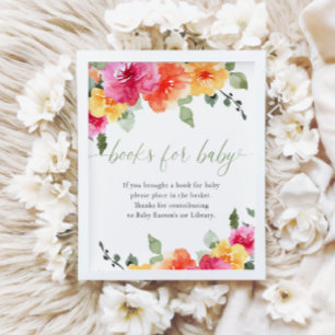 Färgstark babydusch för blommigt bokar för baby poster