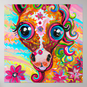 Färgstark Bebis Hästrum Whimsical Lantlig Konst Poster