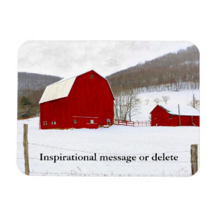 Färgstark bilturesk Winter Snowy Red Barn Farm Magnet