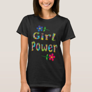 Färgstark Blommigt 3D Girl Power  T Shirt