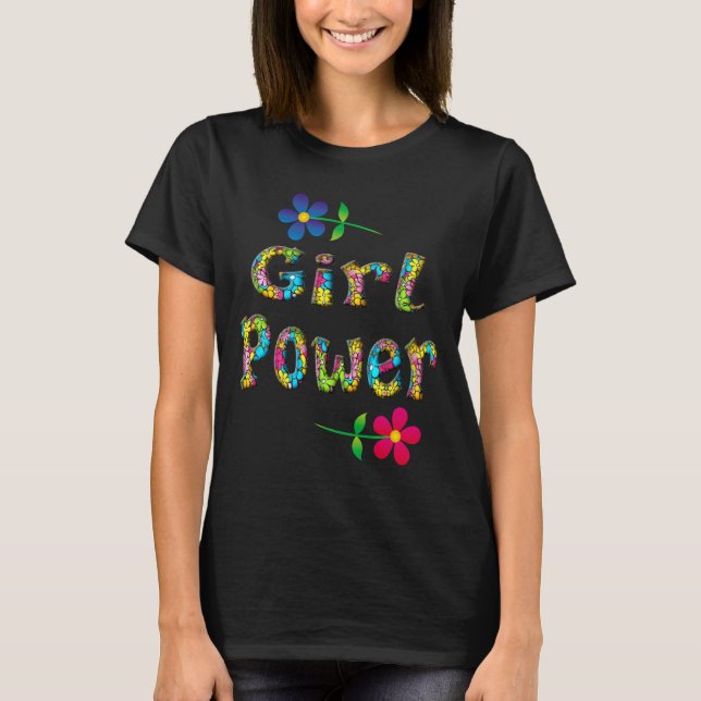 Färgstark Blommigt 3D Girl Power T Shirt (Framsida)