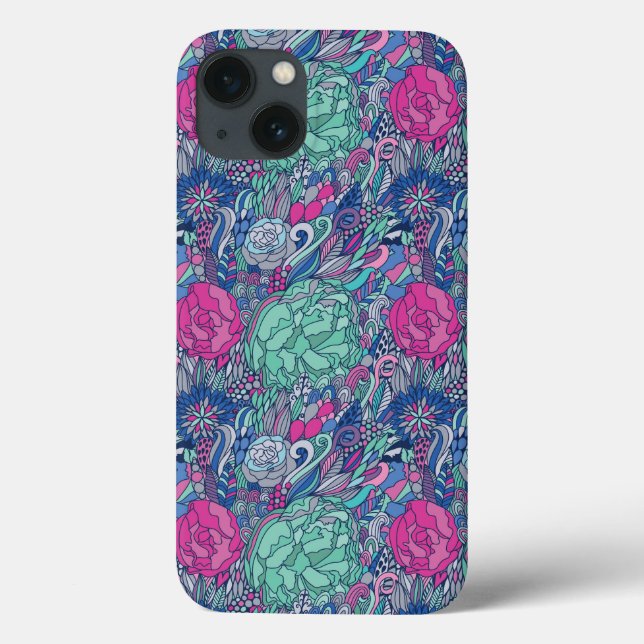 Färgstark Blommigt Doodle Mönster (Baksida)