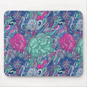 Färgstark Blommigt Doodle Mönster Musmatta