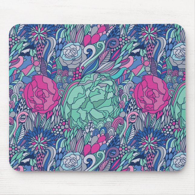 Färgstark Blommigt Doodle Mönster Musmatta (Framsidan)