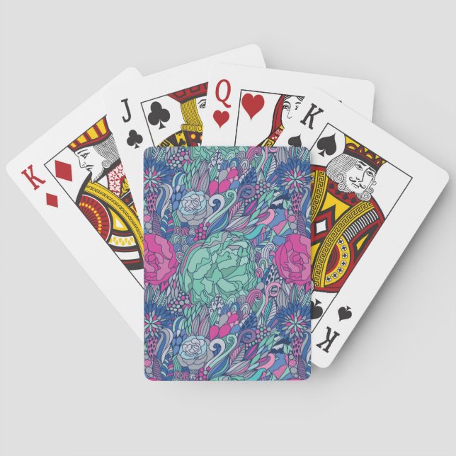 Färgstark Blommigt Doodle Mönster Spel Kort (Baksidan)