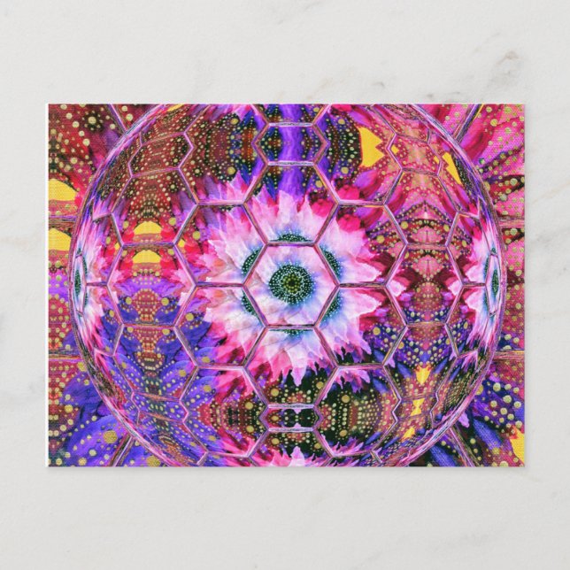 färgstark blommigt hex globe med rosa, lila färg vykort (Framsida)