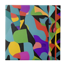 Färgstark boho modern abstrakt konst blå röd mönst