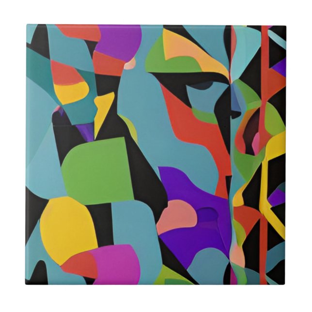 Färgstark boho modern abstrakt konst blå röd mönst kakelplatta (Framsidan)