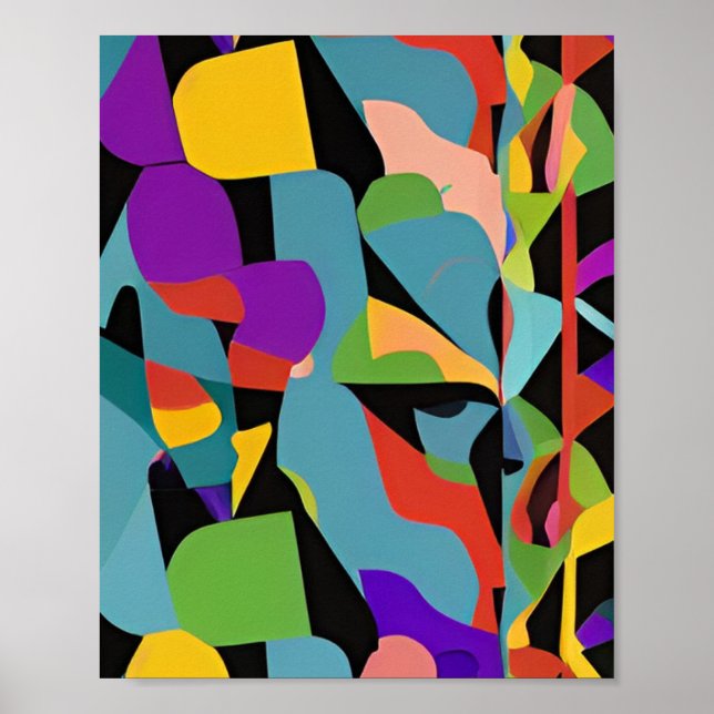 Färgstark boho modern abstrakt konst blå röd mönst poster (Framsidan)