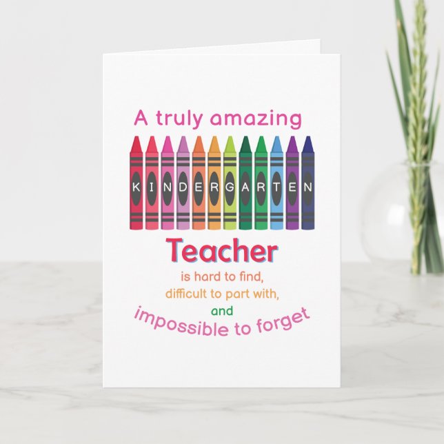Färgstark Crayon/Kindergarten Läraruppskattning Tack Kort (Framsida)