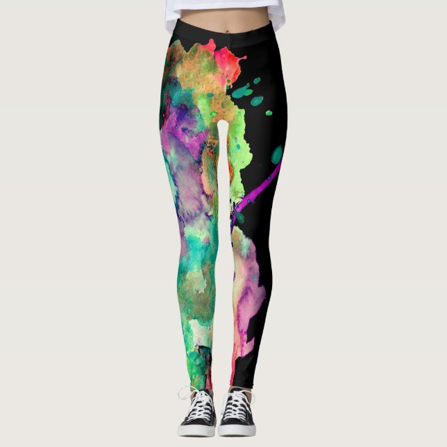 Färgstark, Crazy, Trendig, fet Abstrakt vattenfärg Leggings (Framsida)
