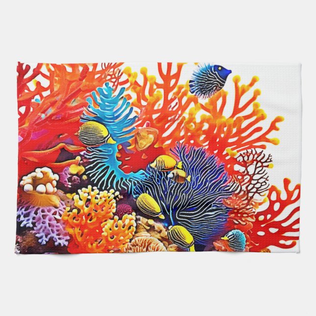 Färgstark design för undervattenslivet kökshandduk (Horisontell)
