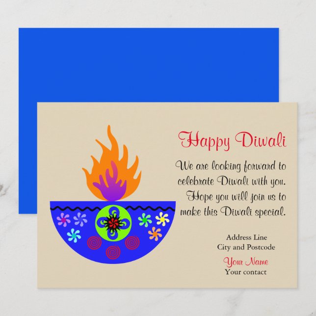 Färgstark diwali Lamp Diya Inbjudningar (Fram/baksida)