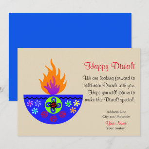 Färgstark diwali Lamp Diya Inbjudningar