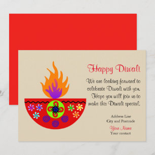 Färgstark diwali Lamp Diya Inbjudningar